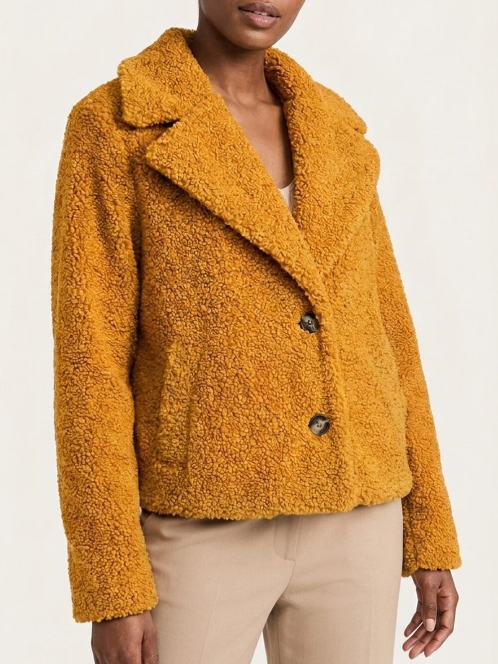 Sanctuary Boucle Teddy Coat Jacket Mustard Gold Tortoise Buttons Women’s S